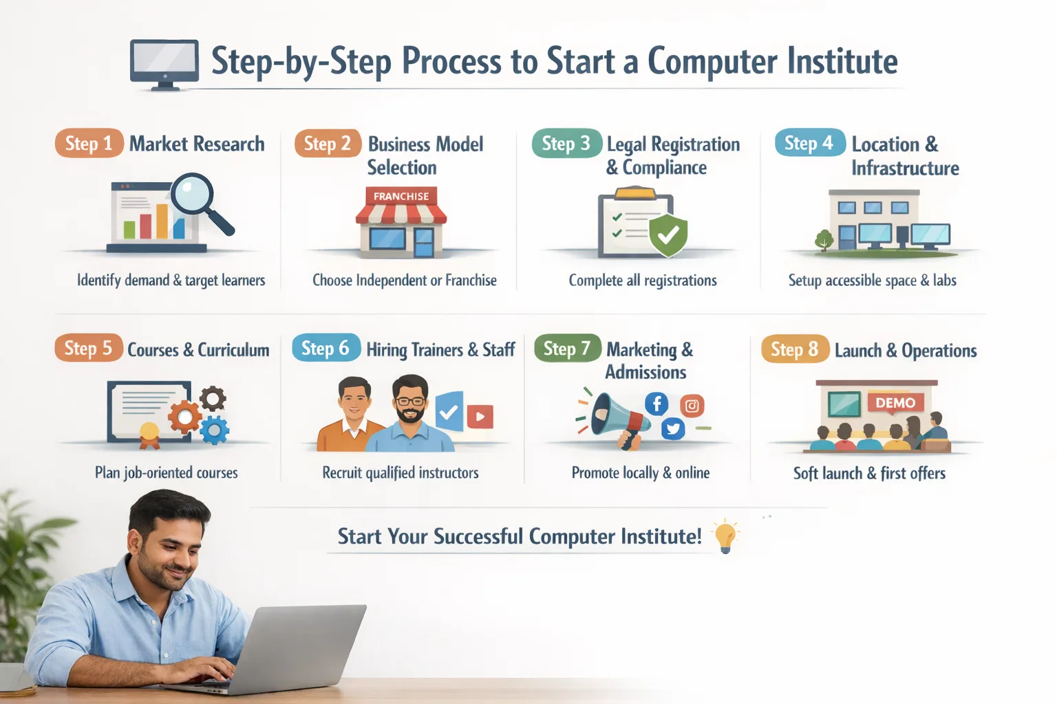 how to open computer institute step by step, computer training center setup guide, start computer institute india, education business process