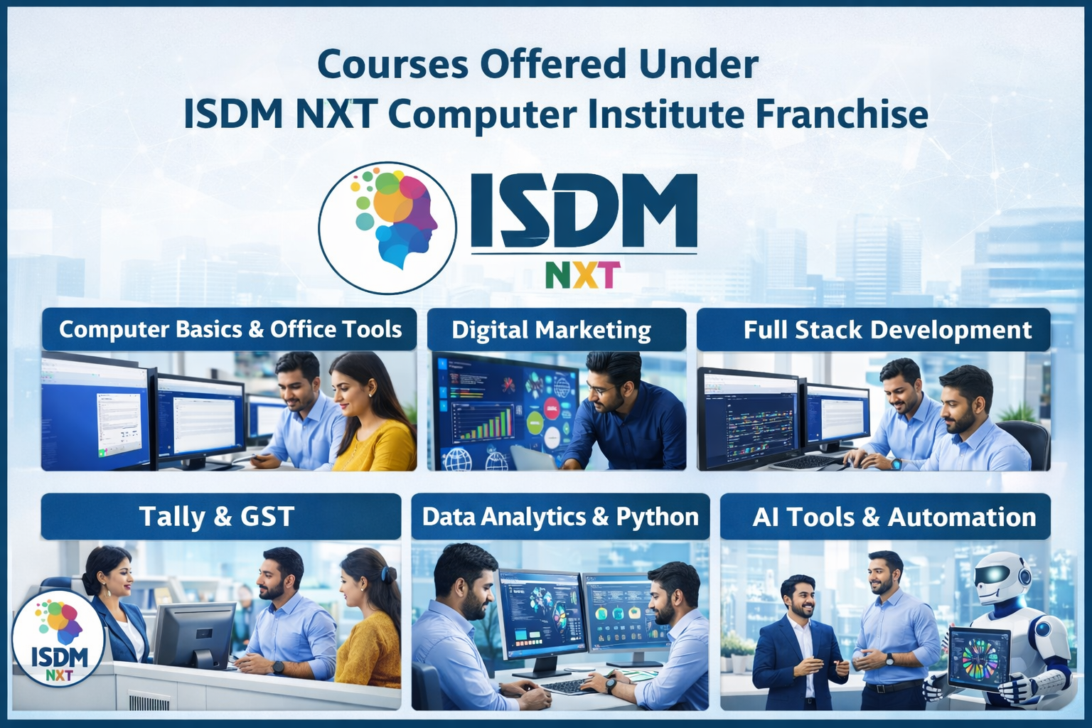 ISDM NxT education franchise courses in computer basics data analytics python and automation, Job oriented computer courses under ISDM NxT computer institute franchise, Computer training courses offered under ISDM NxT EdTech franchise model