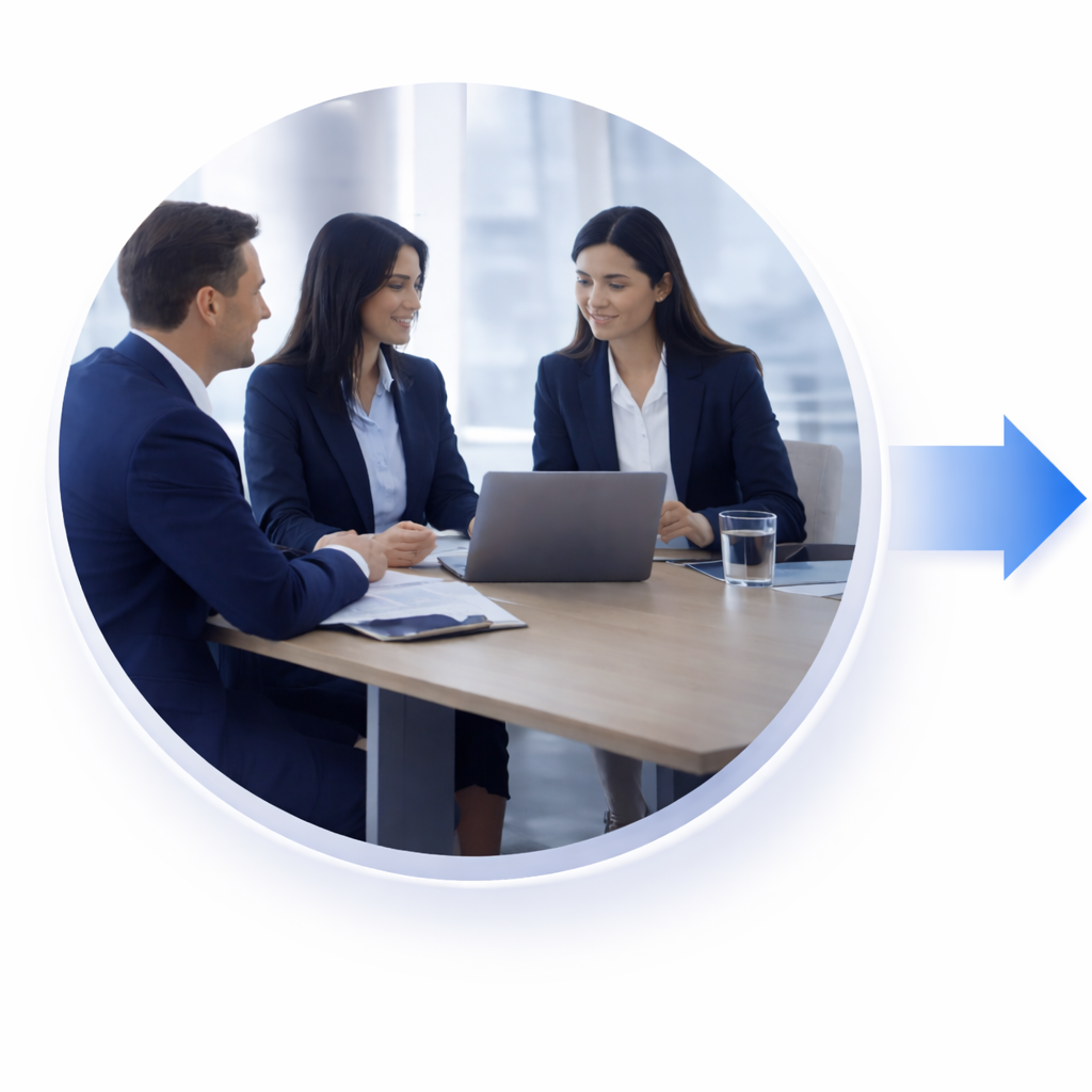 Business professionals reviewing candidate profiles during interview coordination meeting