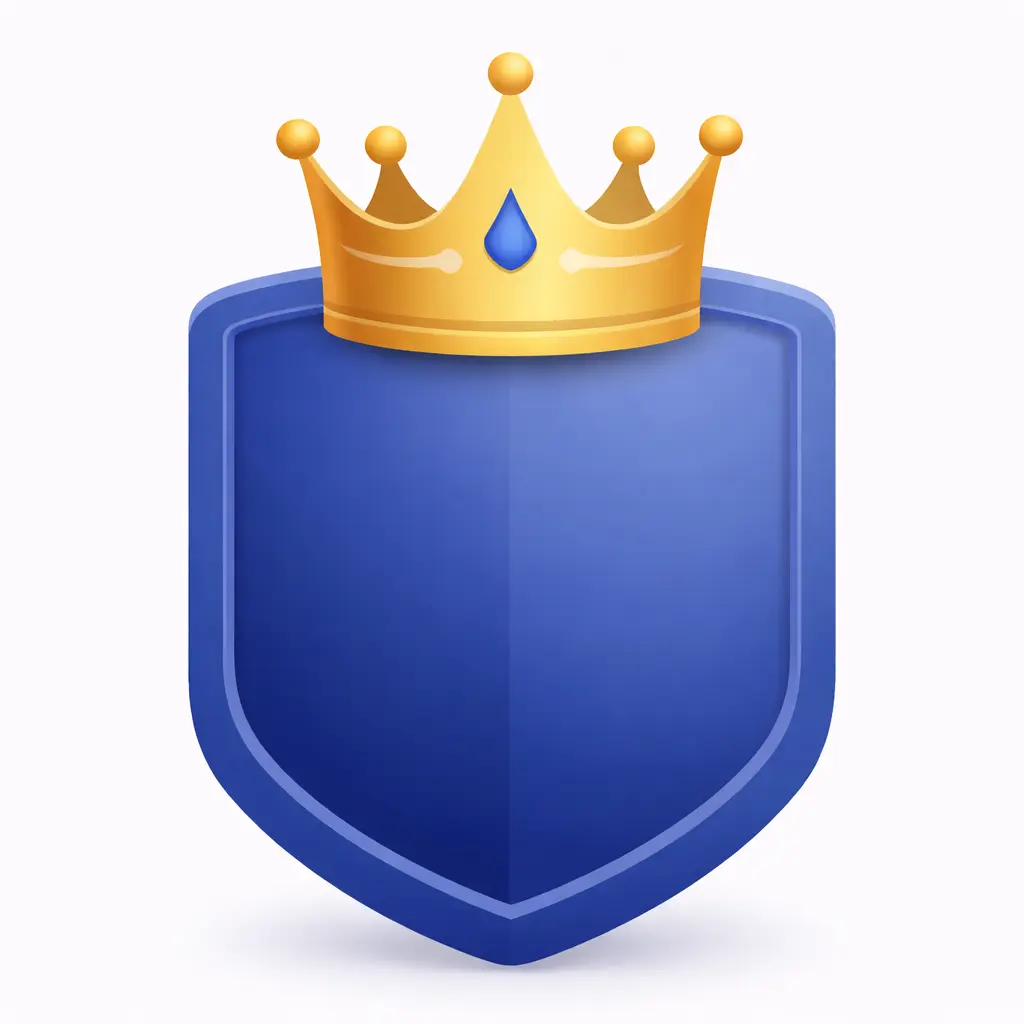 ISDM NxT premium badge, blue shield with golden crown, symbol of excellence, trusted skill institute branding, premium education positioning